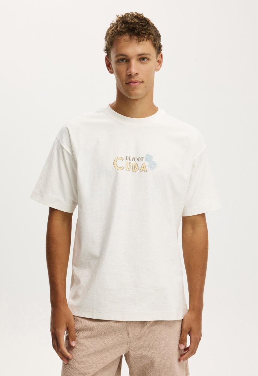Cotton On - Box Fit Graphic T-shirt - Vintage White/Cuba