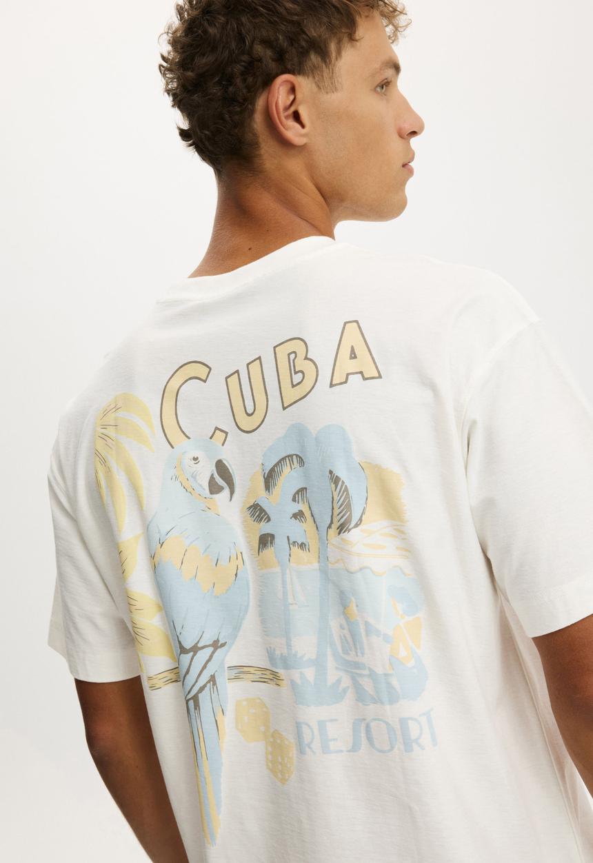Cotton On - Box Fit Graphic T-shirt - Vintage White/Cuba