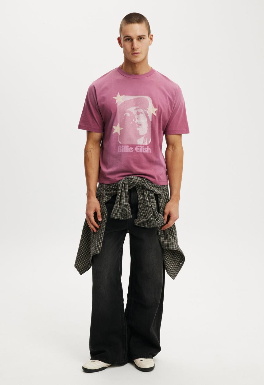 Cotton On - Cropped Fit Music T-shirt - Lcn Bra Heather Rose/Billie Eilish