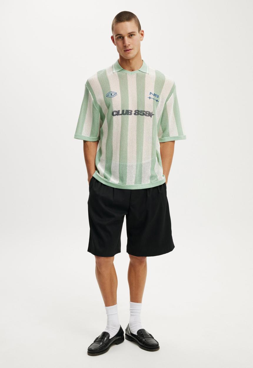 Cotton On - Knitted Sports Polo - Seafoam Stripe