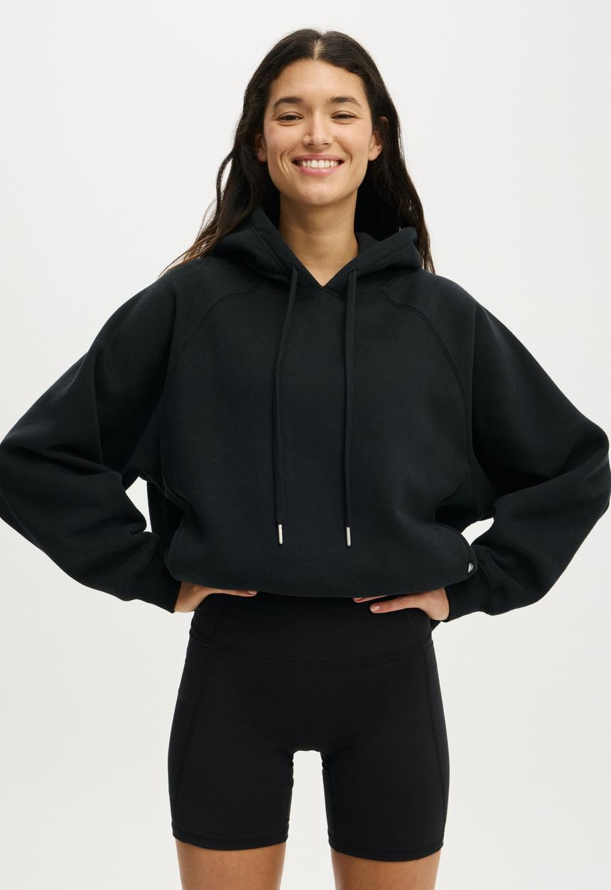 Cotton On - Plush Premium Raglan Slve Hoodie - Black