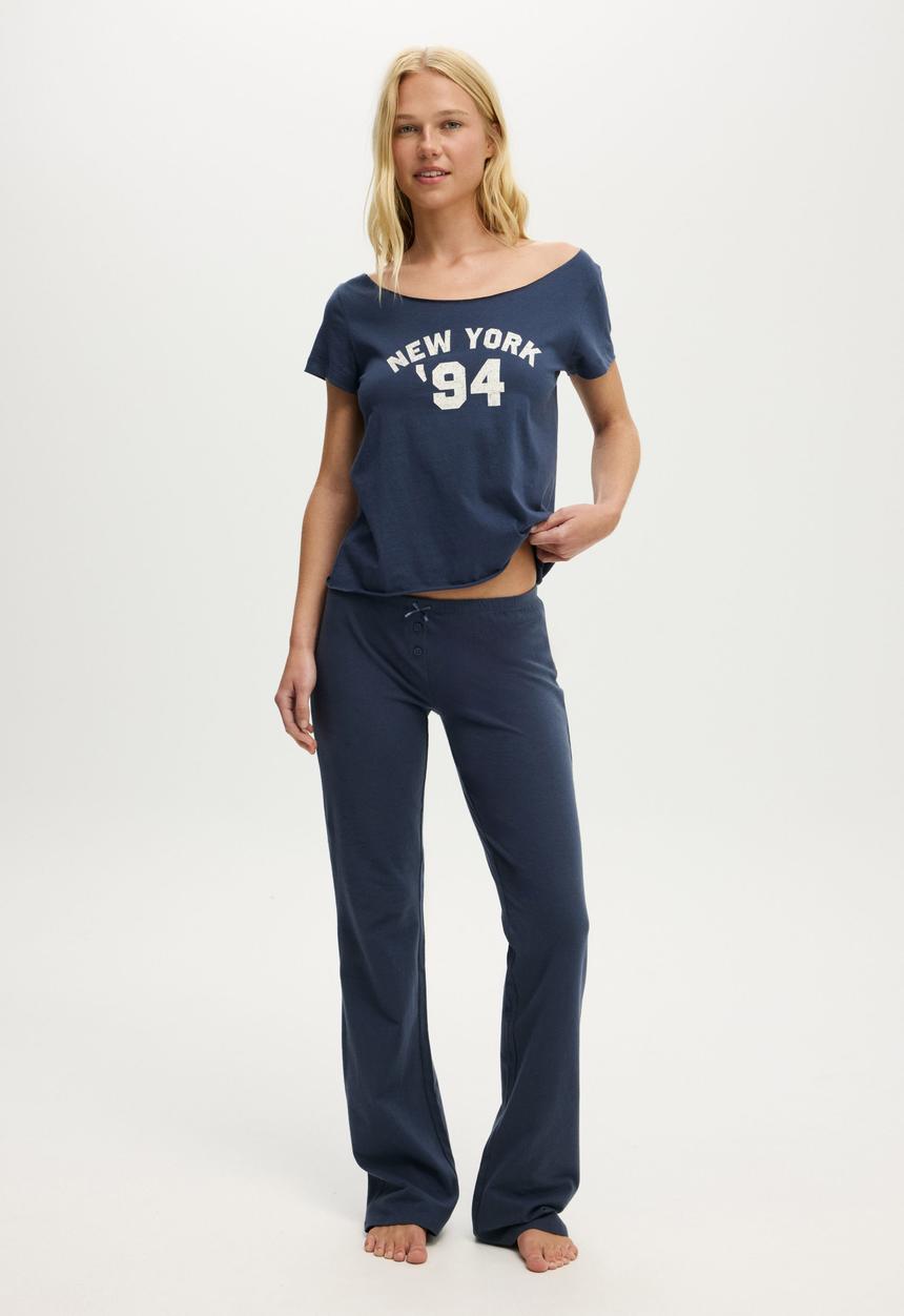 Cotton On - Off the shoulder tee - steely blue wash/ new york  94