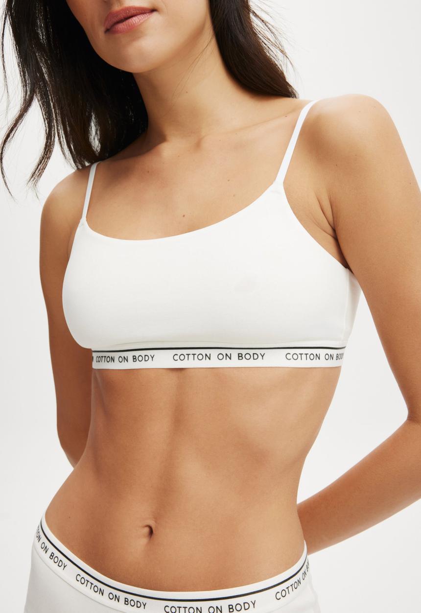 Cotton On - Branded Cotton Scoop Bralette - White