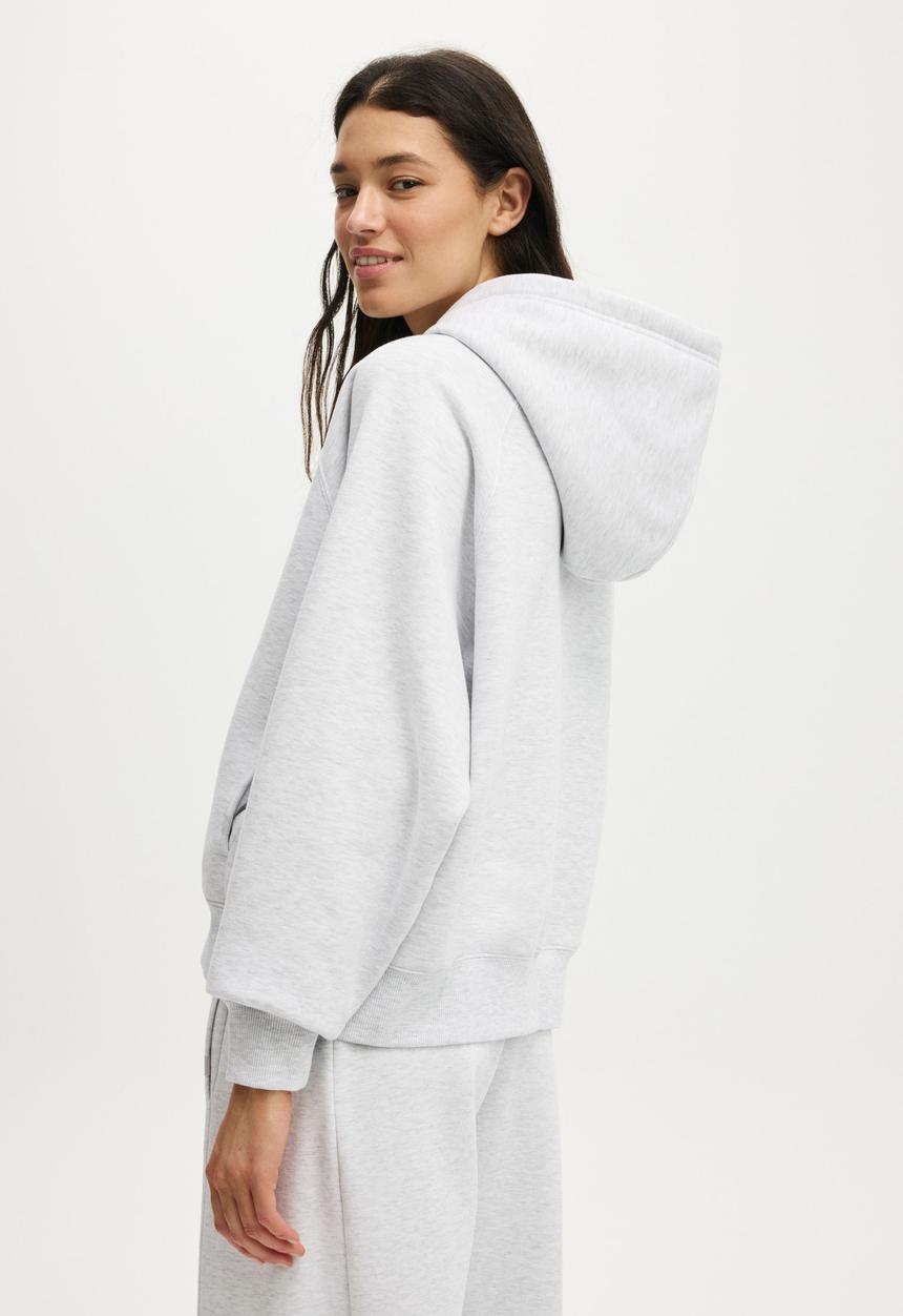 Cotton On - Plush Premium Raglan Hoodie - Cloudy Grey Marle