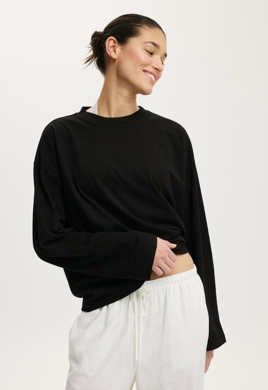 Cotton On - Oversized boxy long sleeve tee - black