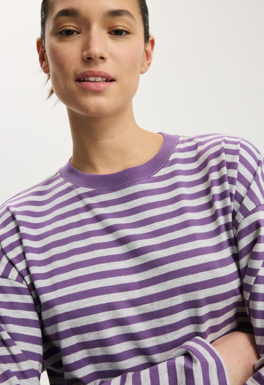 Cotton On - Oversized boxy long sleeve tee - sophie stripe plum pulse