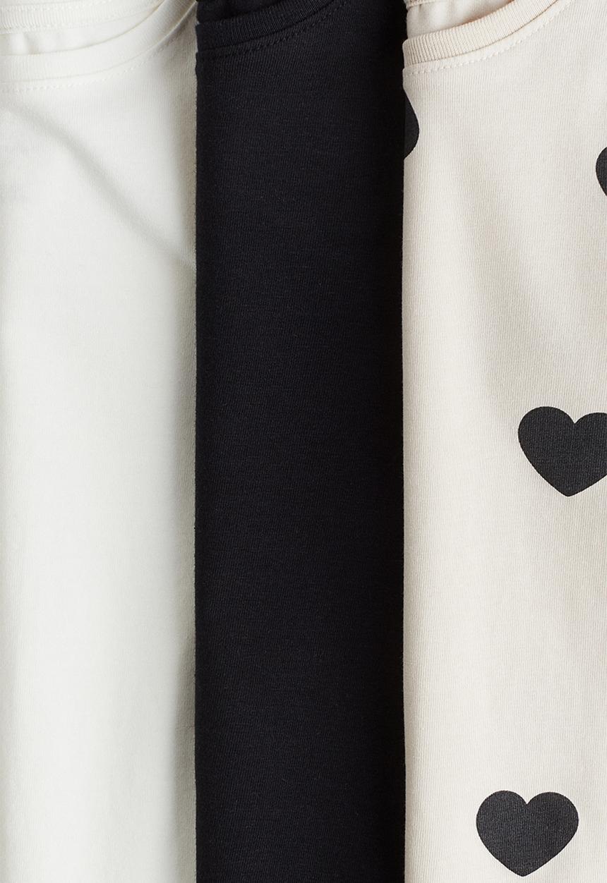 H&M - 3-Pack long-sleeved tops - light beige/hearts