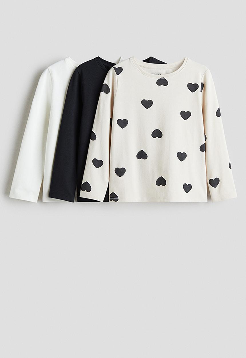 H&M - 3-Pack long-sleeved tops - light beige/hearts