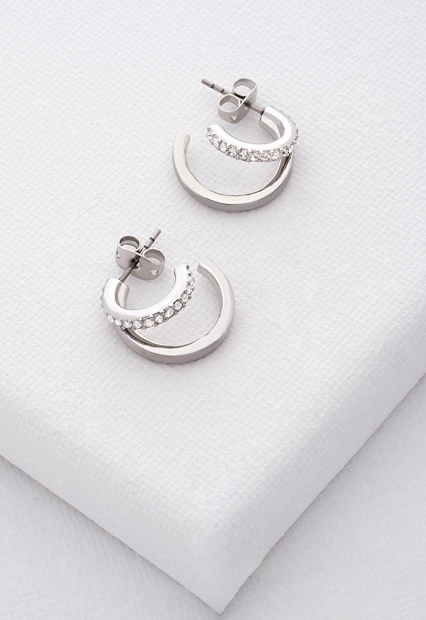 Ted Baker - Helias crystal double hoop earrings - silver