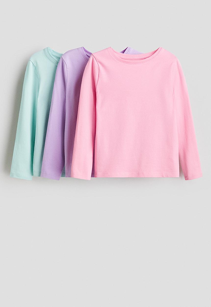 H&M - 3-Pack long-sleeved tops - pink/light purple/mint green