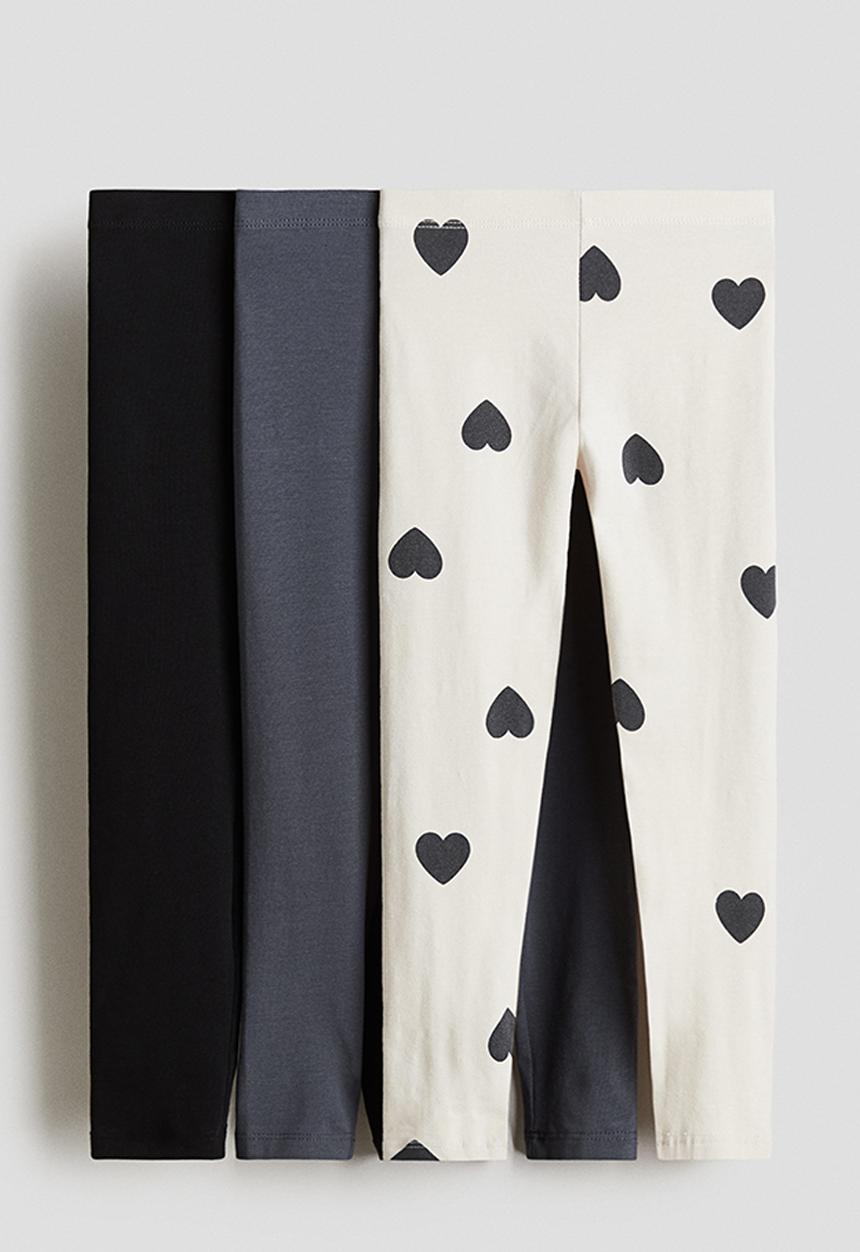 H&M - 3-Pack jersey leggings - dark grey/hearts