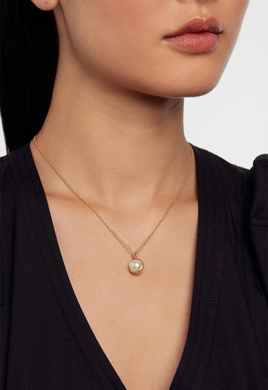 Ted Baker - Perreti logo pearl pendant necklace-gold
