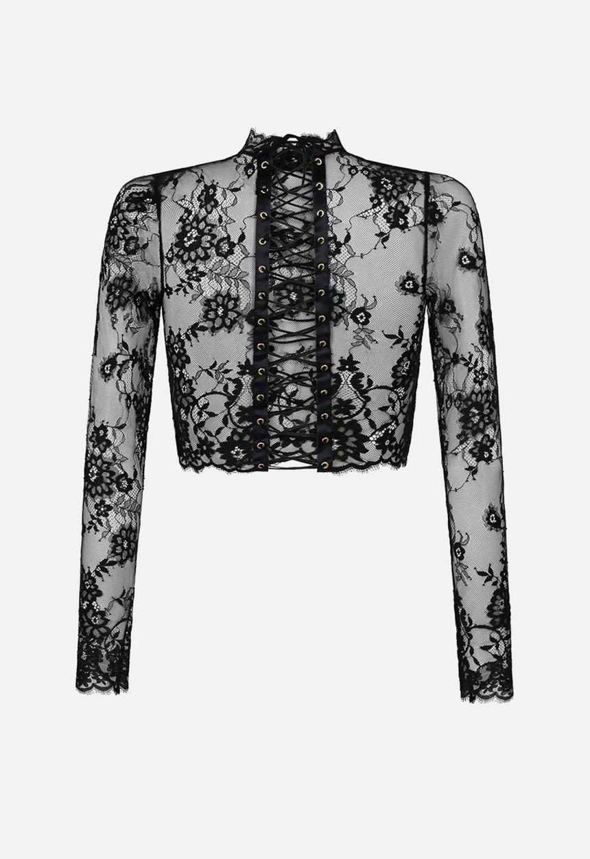 Hunkemoller - Top long sleeve lace mya - black