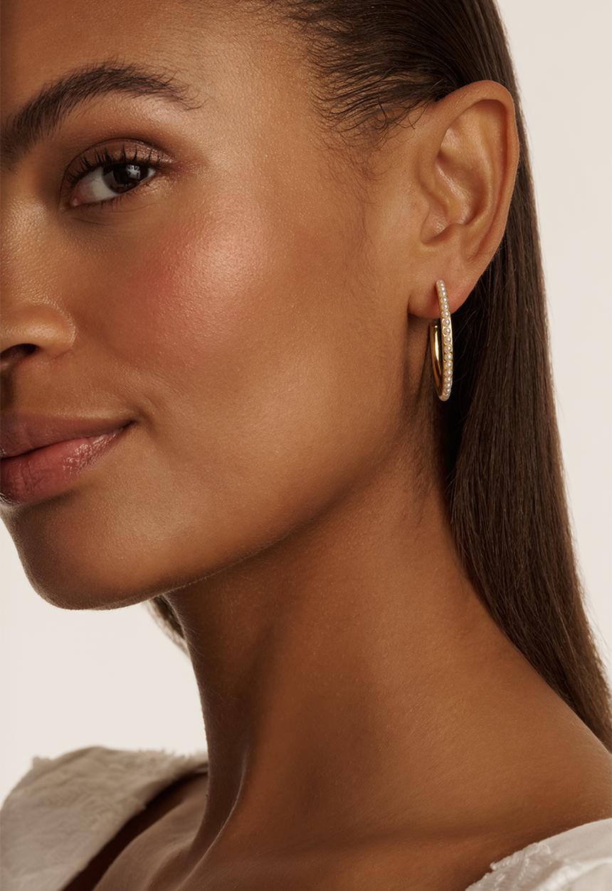 Ted Baker - Peraa  medium pearl hoop earrings-gold