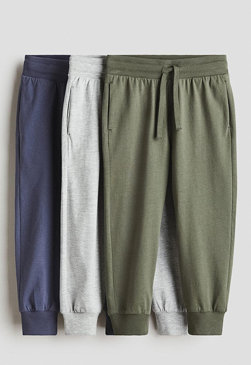 H&M - 3-Pack joggers - blue/grey marl/khaki green