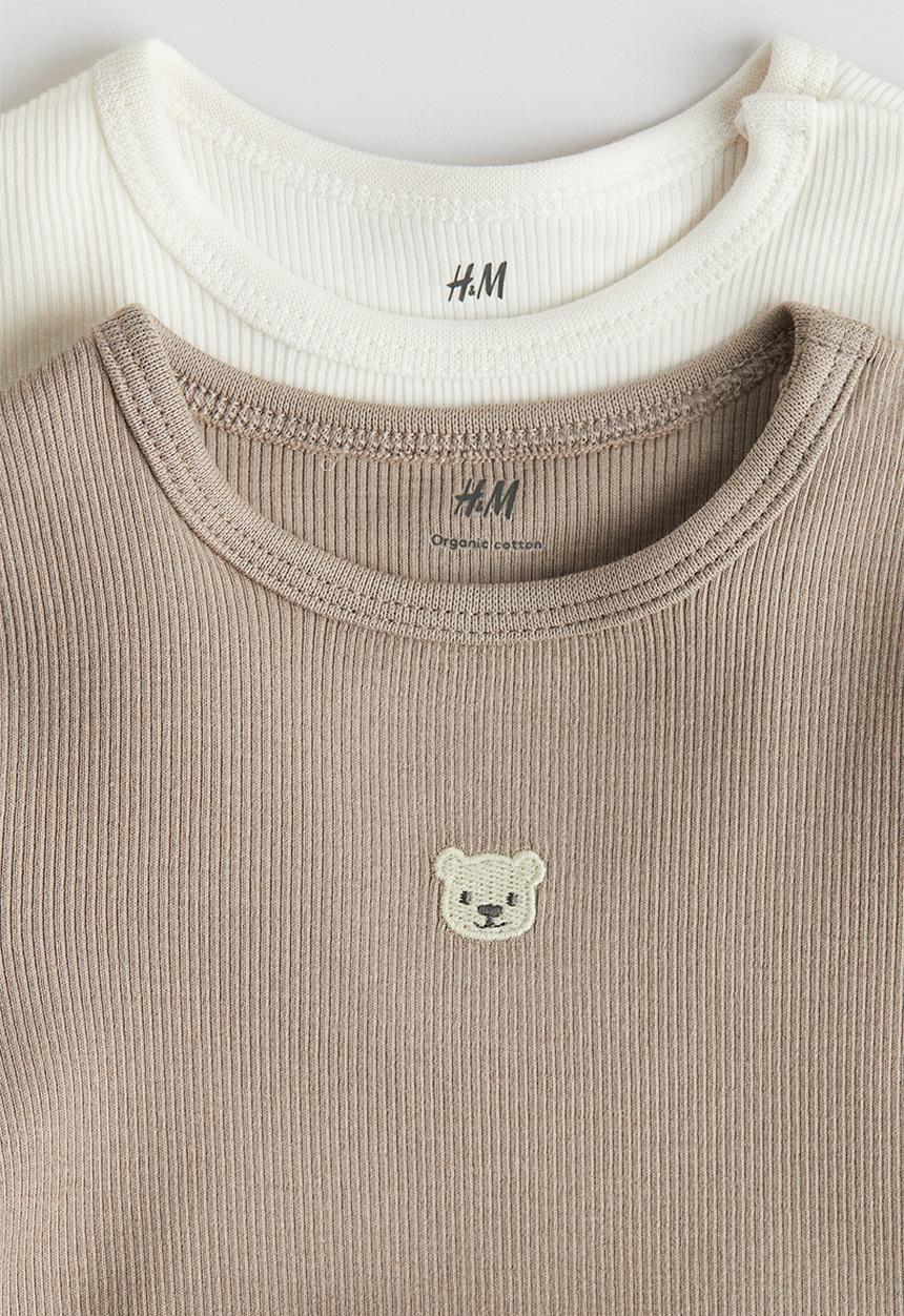 H&M - 2-Pack long-sleeved bodysuits - light brown & bear