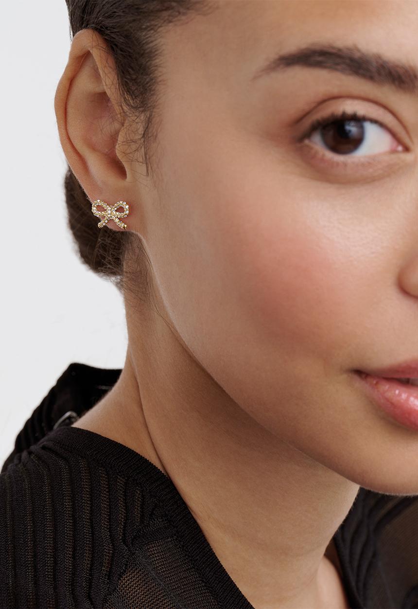 Ted Baker - Ribecca crystal ribbon bow stud earrings - gold