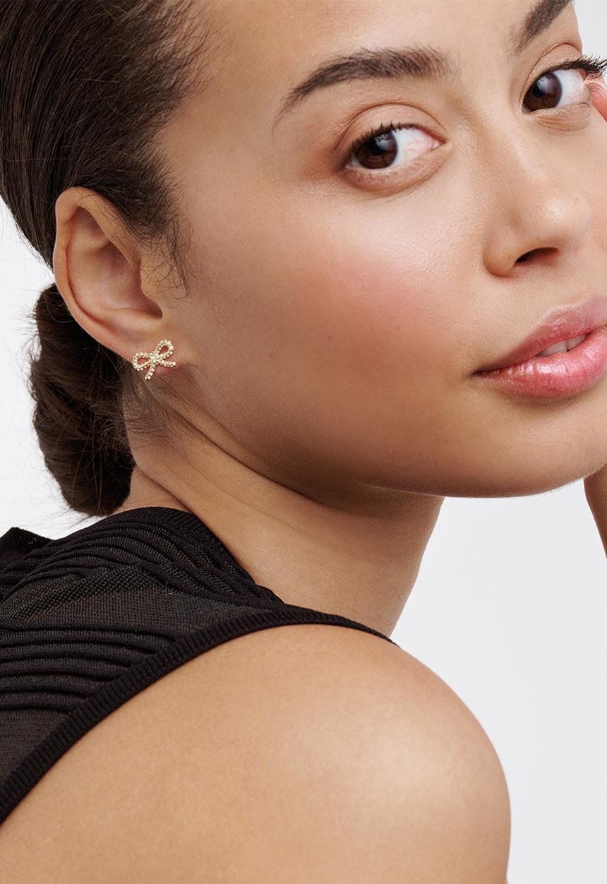 Ted Baker - Ribecca crystal ribbon bow stud earrings - gold