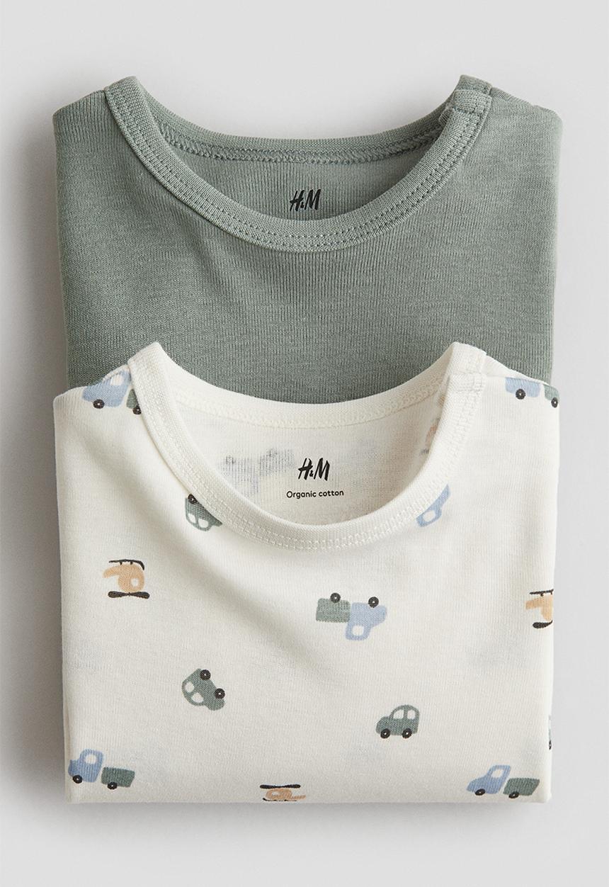 H&M - 2-Pack long-sleeved bodysuits - dusty green vehicles