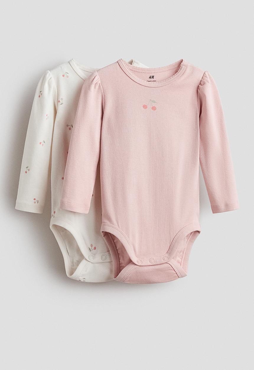 H&M - 2-pack long-sleeved bodysuits - light pink cherries