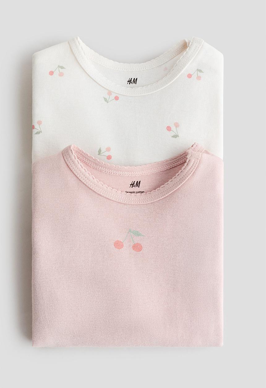 H&M - 2-pack long-sleeved bodysuits - light pink cherries