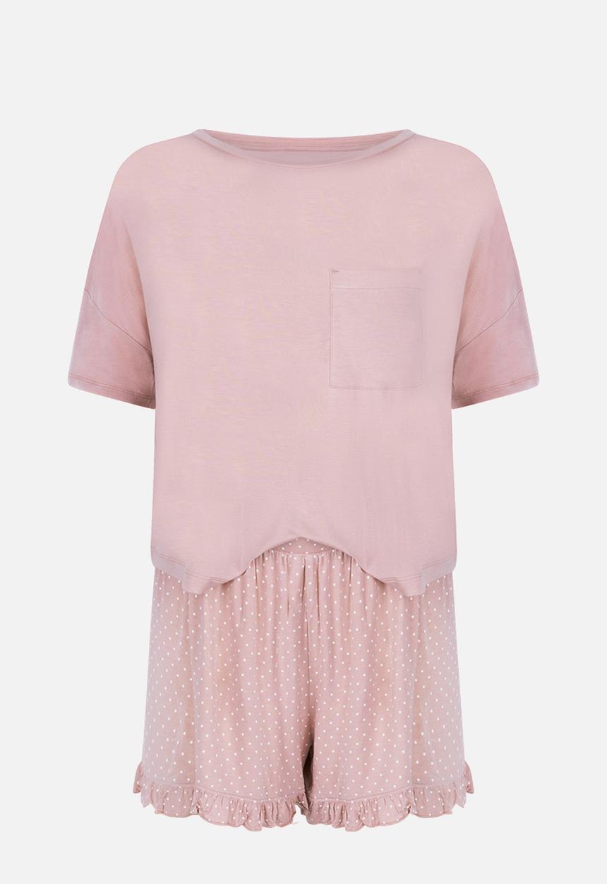 Hunkemoller - Pj short jersey loosefit dot - pink