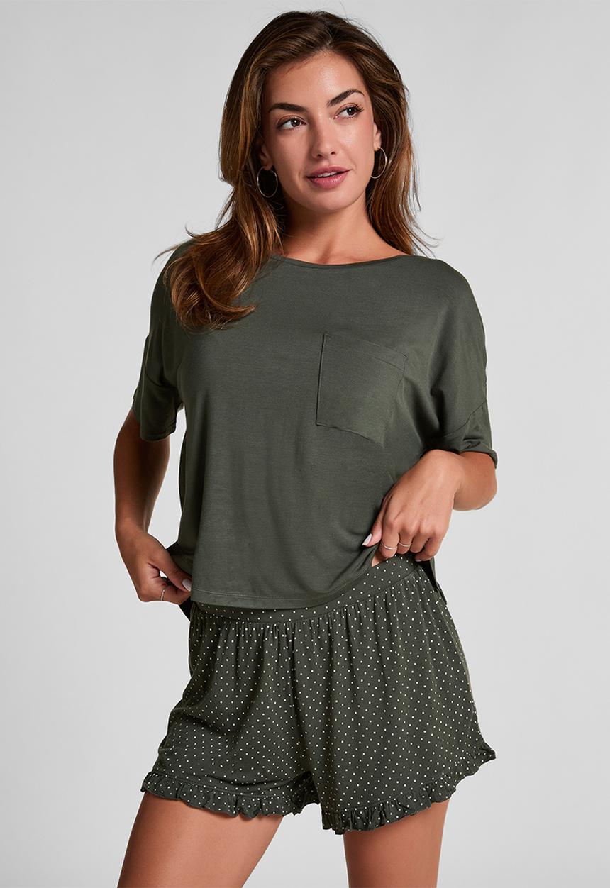 Hunkemoller - Pj short jersey loosefit dot - green