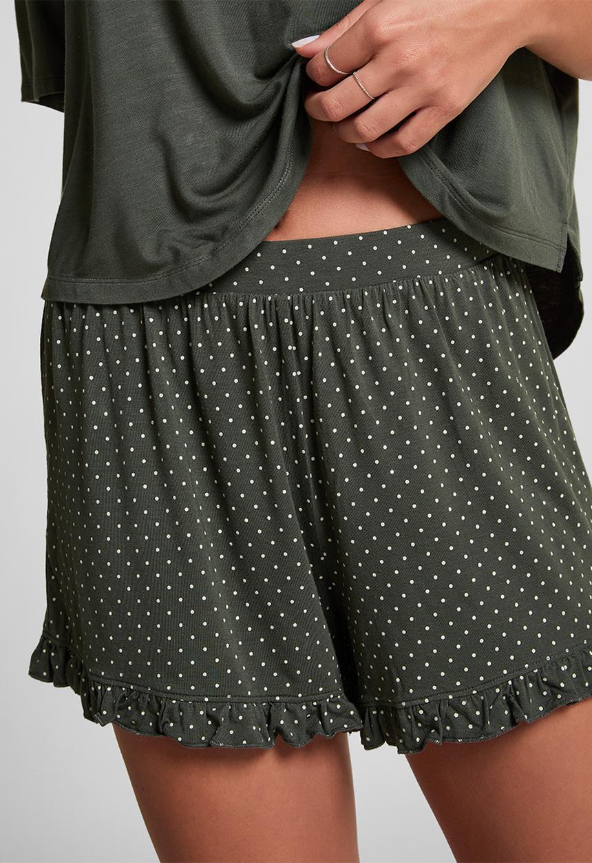 Hunkemoller - Pj short jersey loosefit dot - green