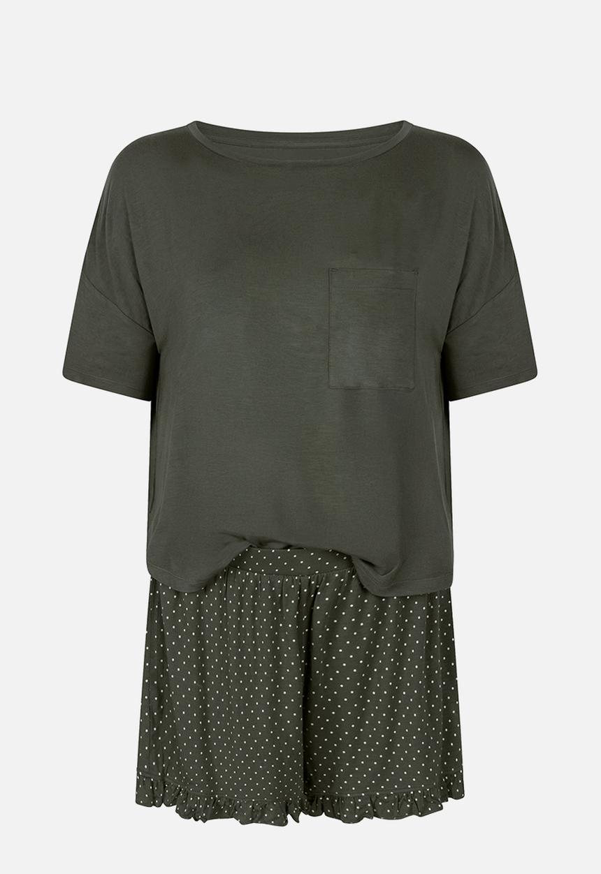 Hunkemoller - Pj short jersey loosefit dot - green