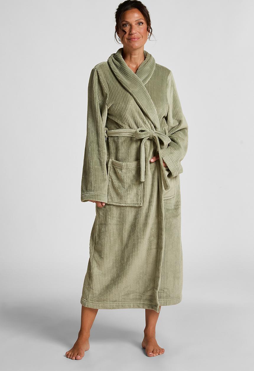 Hunkemoller - Robe long flannel fleece emb - sea grass