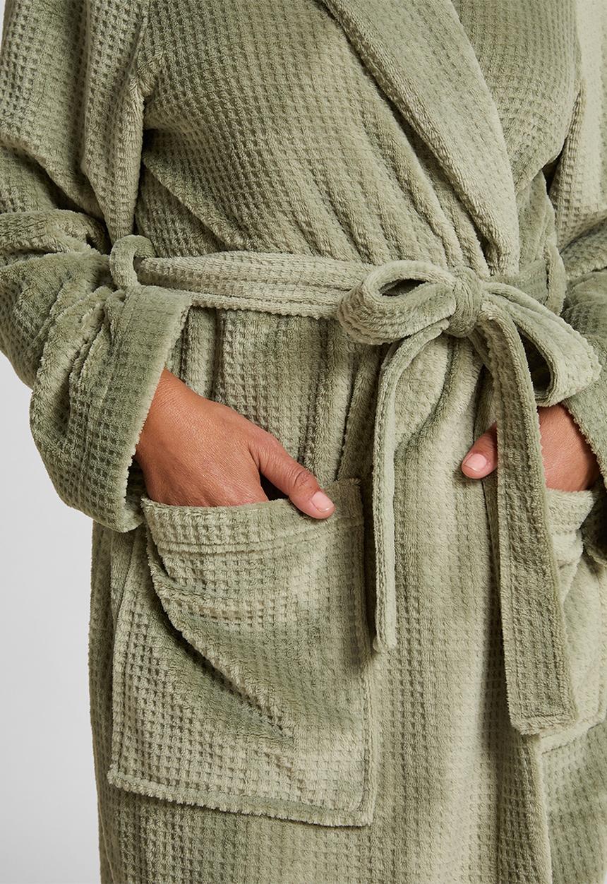 Hunkemoller - Robe long flannel fleece emb - sea grass