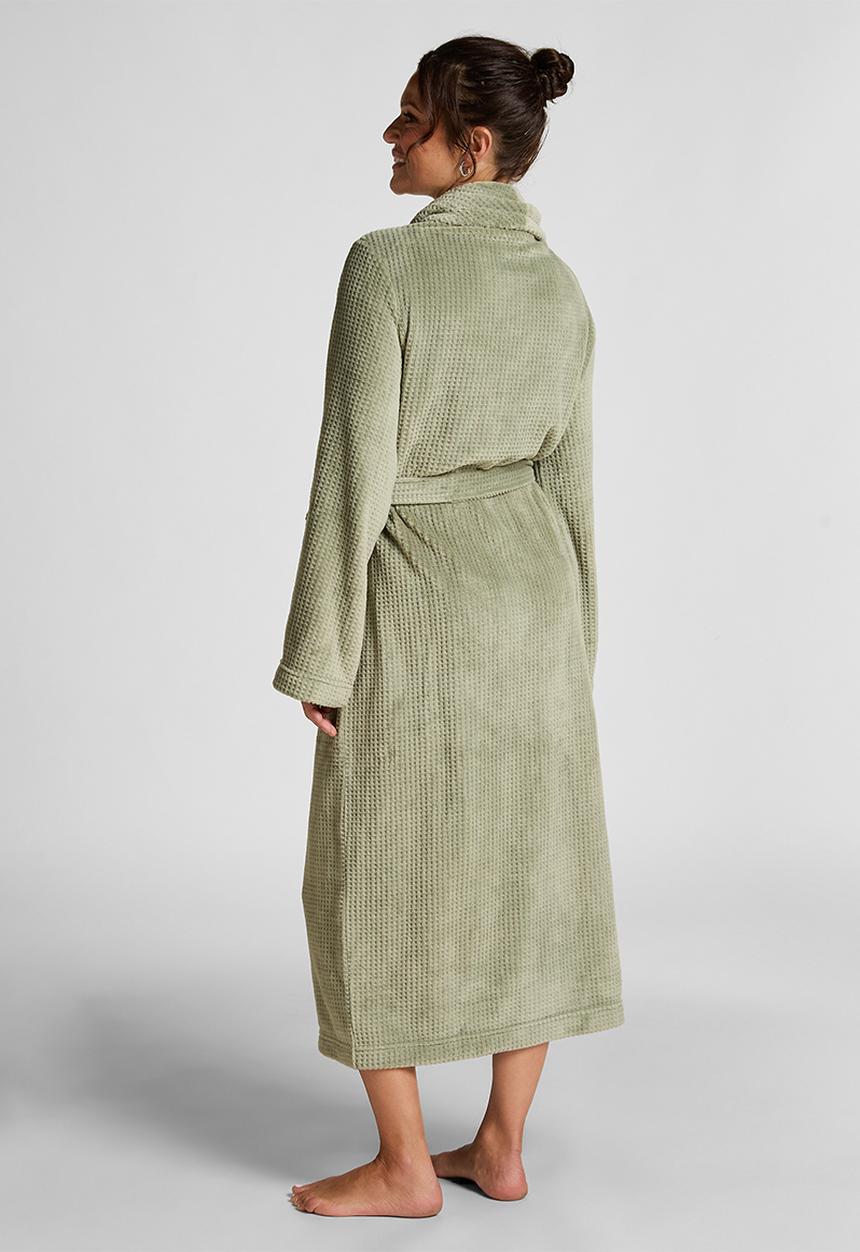 Hunkemoller - Robe long flannel fleece emb - sea grass