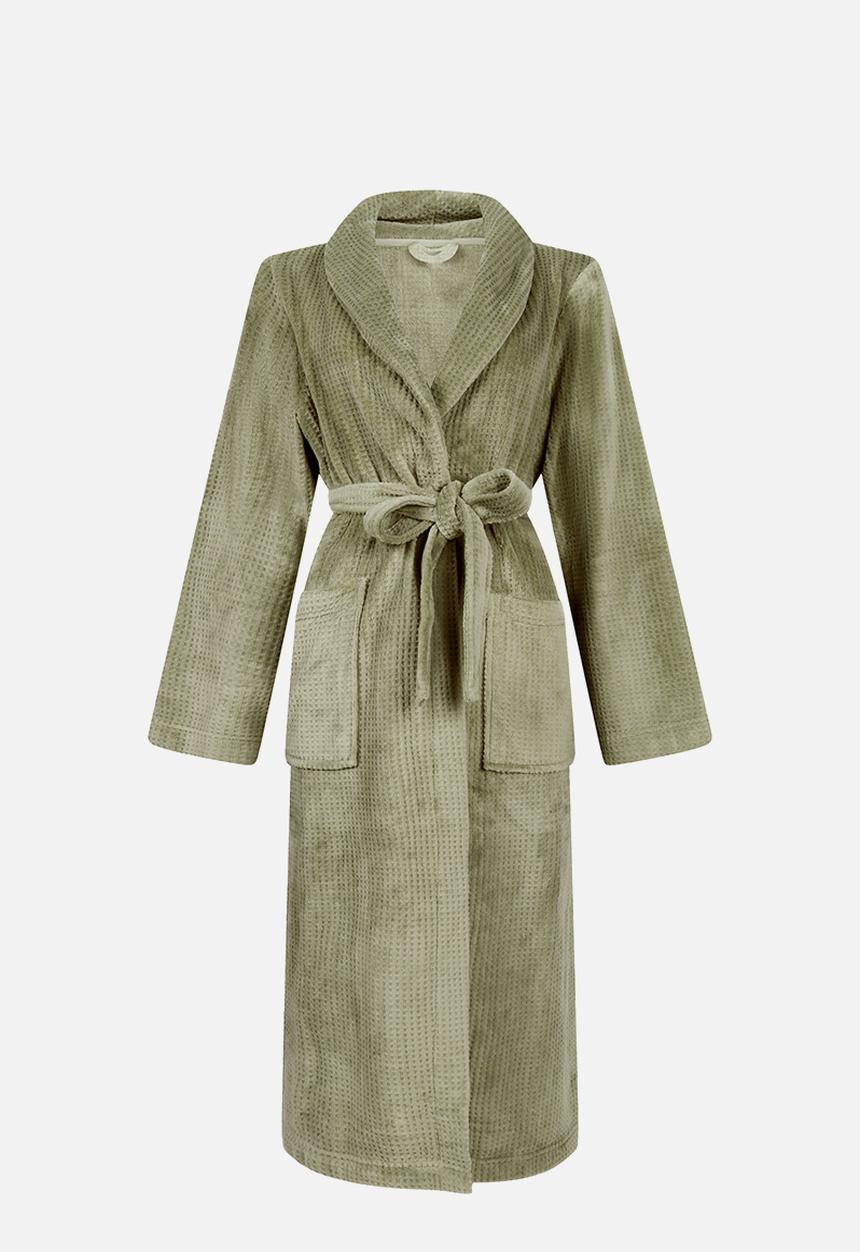 Hunkemoller - Robe long flannel fleece emb - sea grass