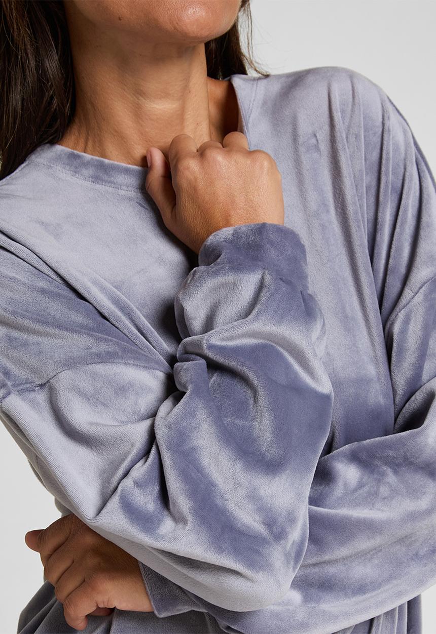 Hunkemoller - Top ls velours crew - blue granite