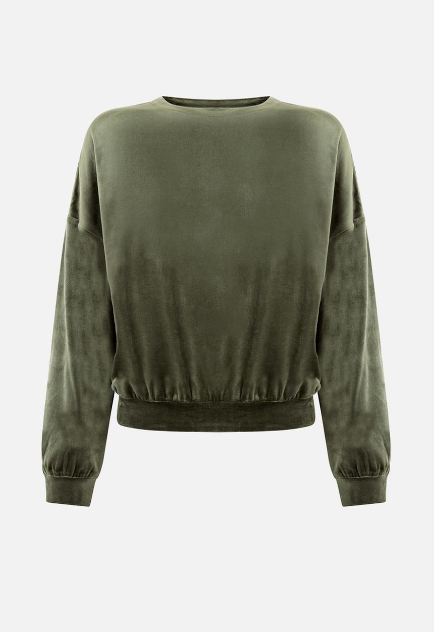 Hunkemoller - Top ls velours crew - green