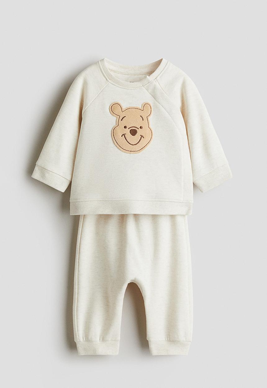H&M - 2-Piece appliquéd sweatshirt set - cream/winnie the pooh