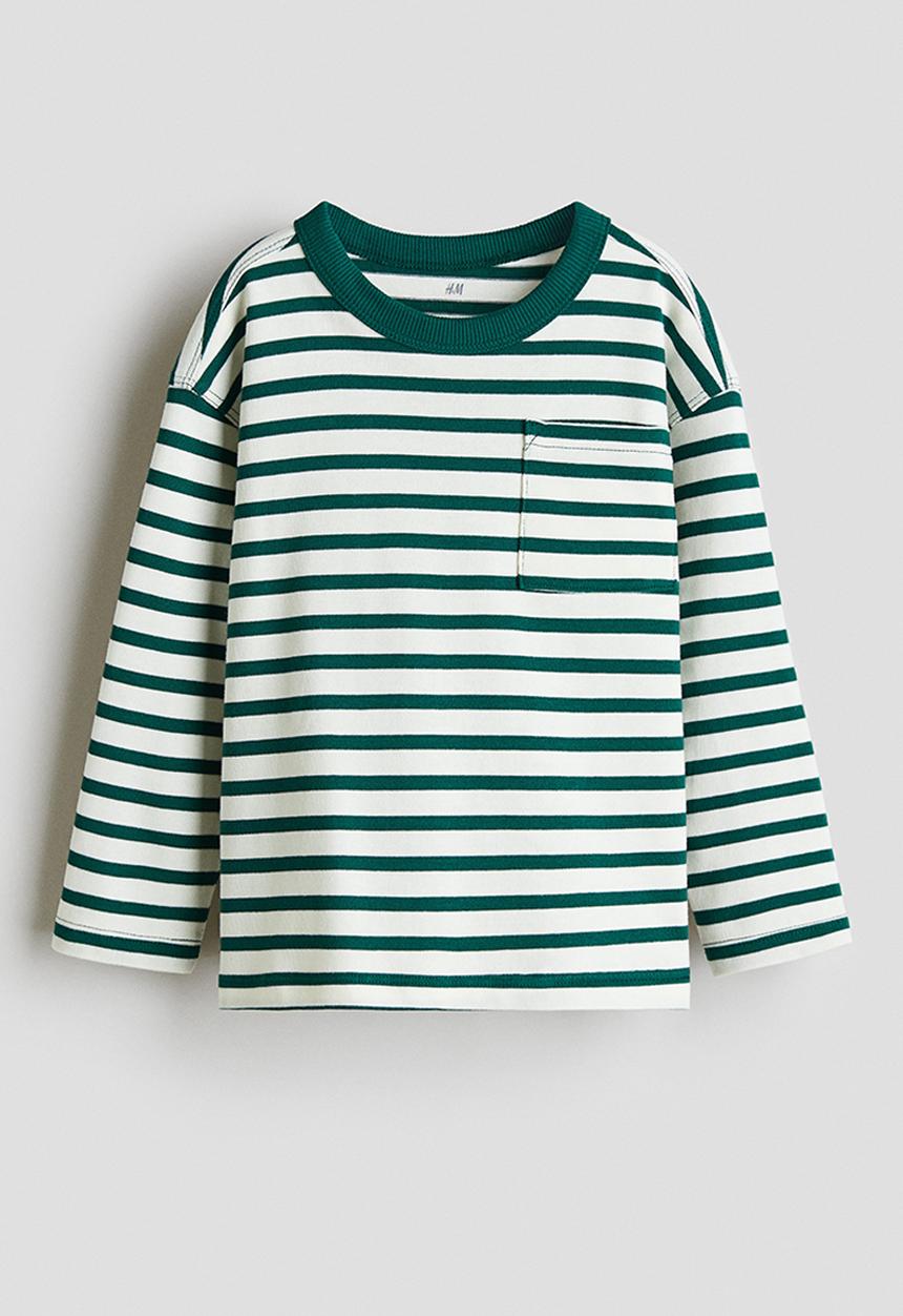 H&M - Long-sleeved t-shirt - dark green & white striped 