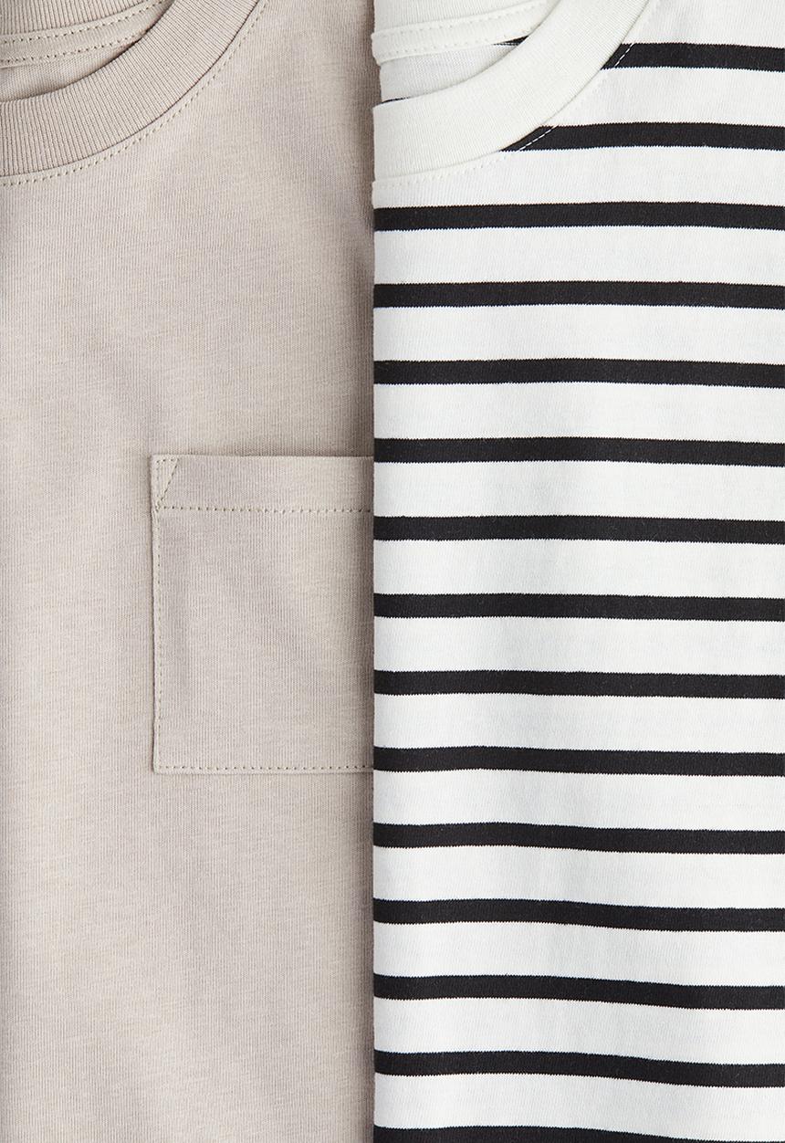 H&M - 2 pack oversized t-shirts - light beige striped