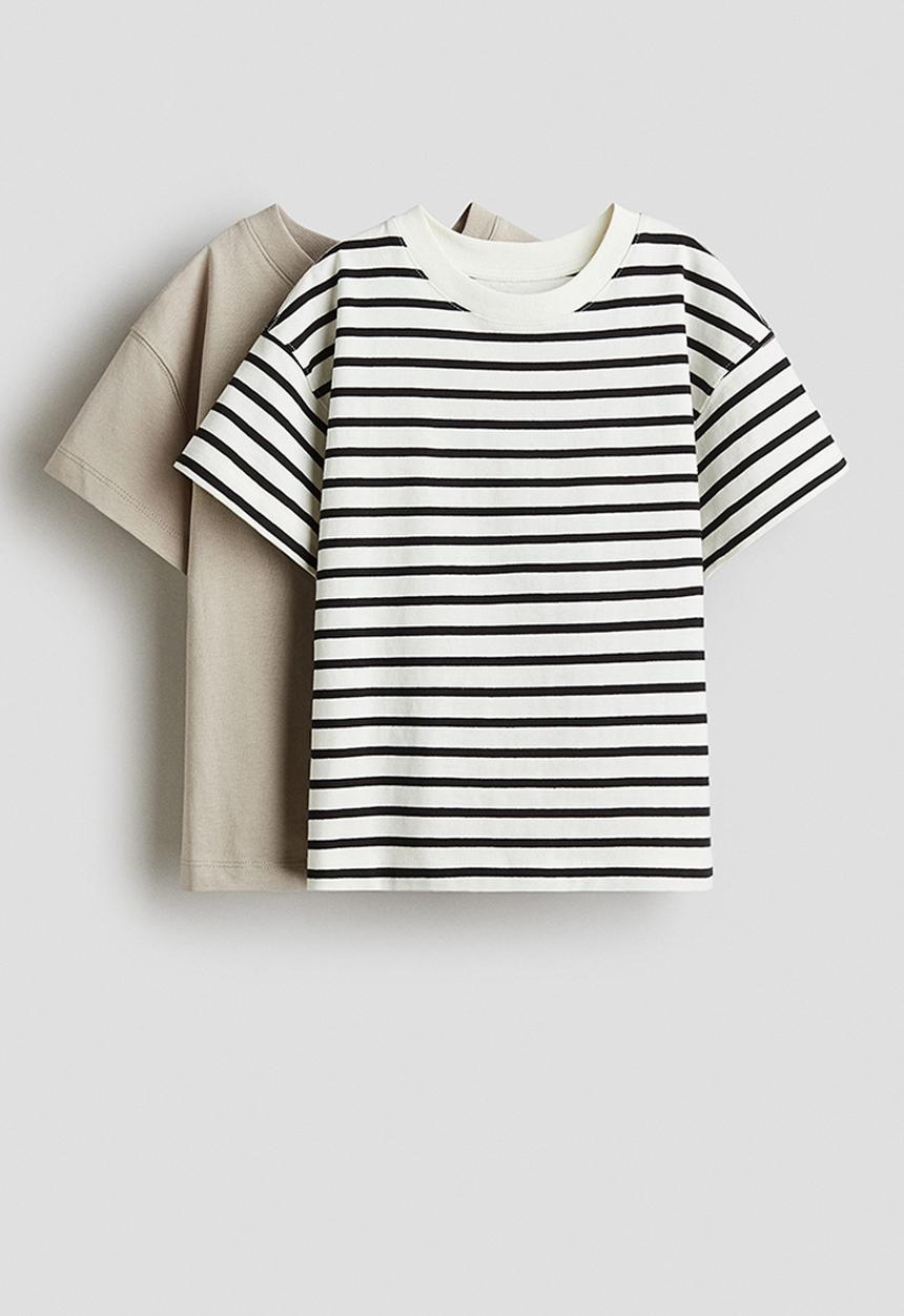 H&M - 2 pack oversized t-shirts - light beige striped