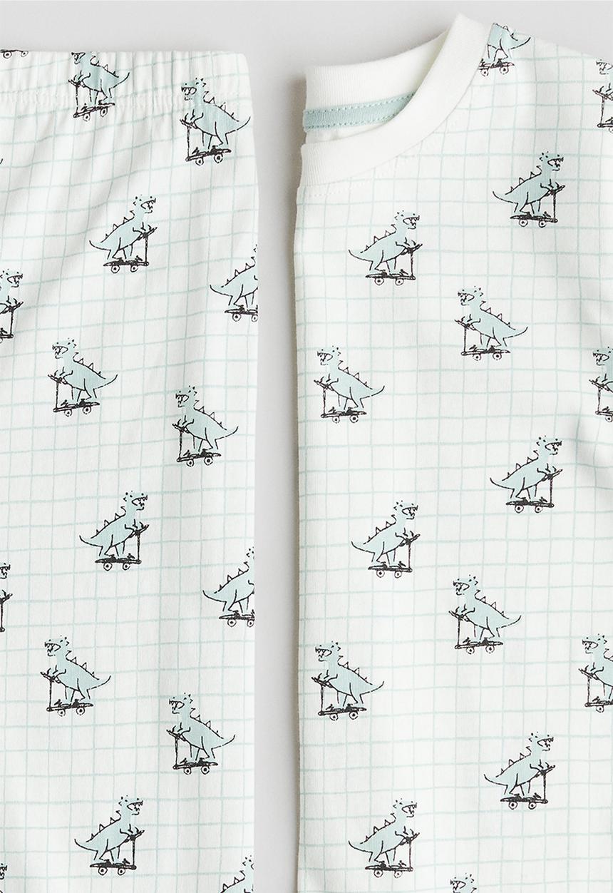 H&M - Patterned jersey pyjamas - white dinosaurs