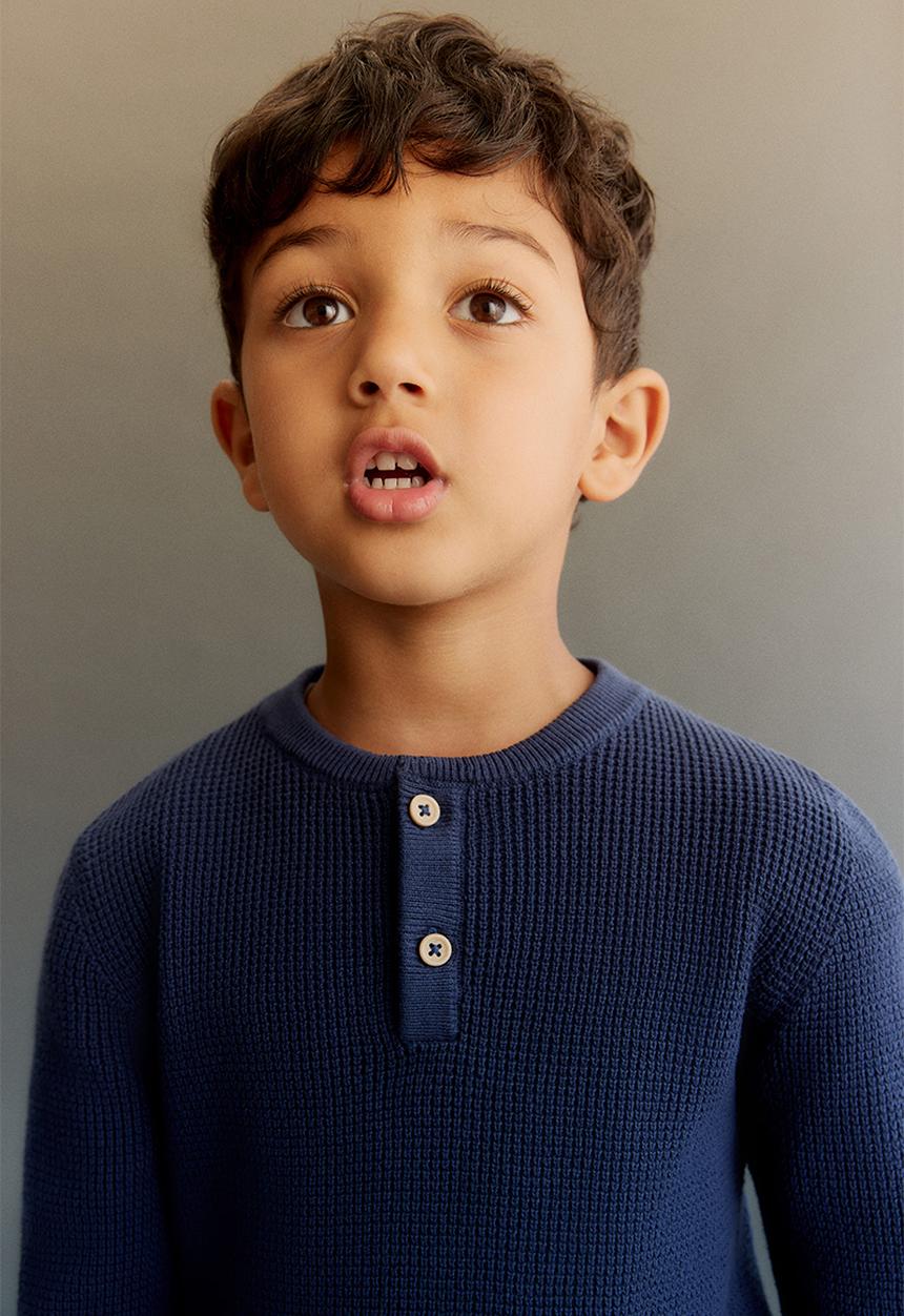 H&M - Waffle-knit henley jumper - dark blue