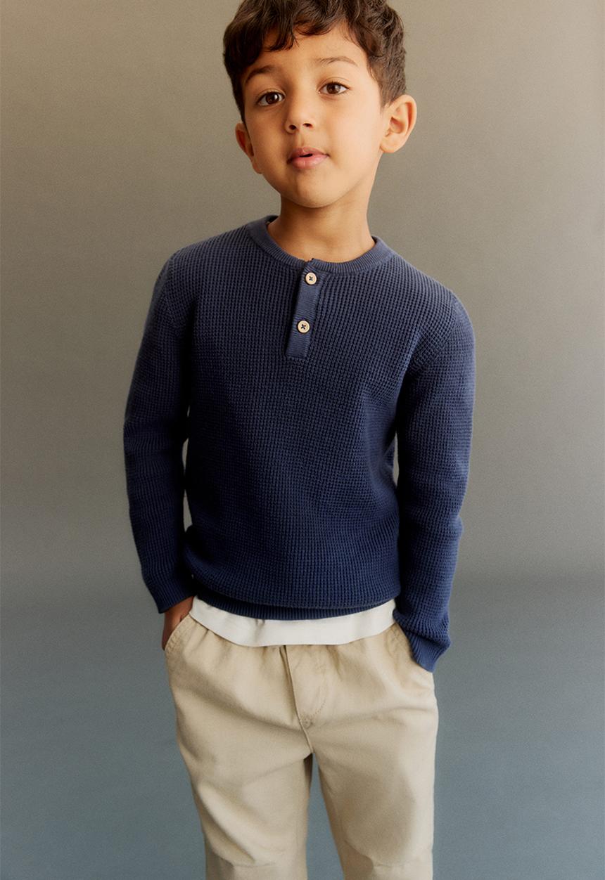 H&M - Waffle-knit henley jumper - dark blue