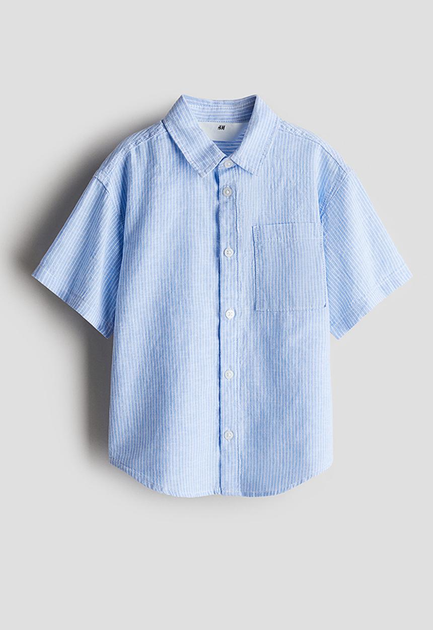 H&M - Short-sleeved linen-blend shirt - blue striped