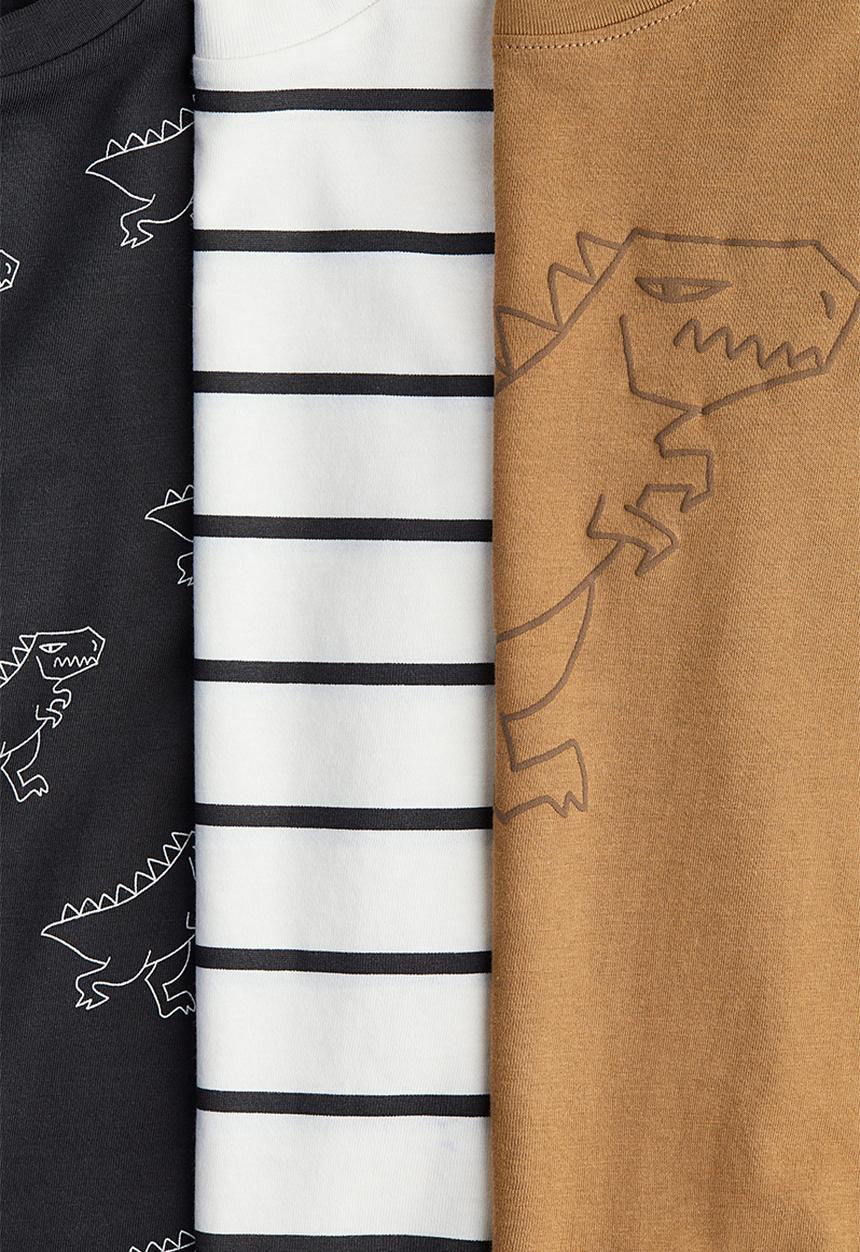 H&M - 3 pack cotton t-shirts - light brown dinosaur