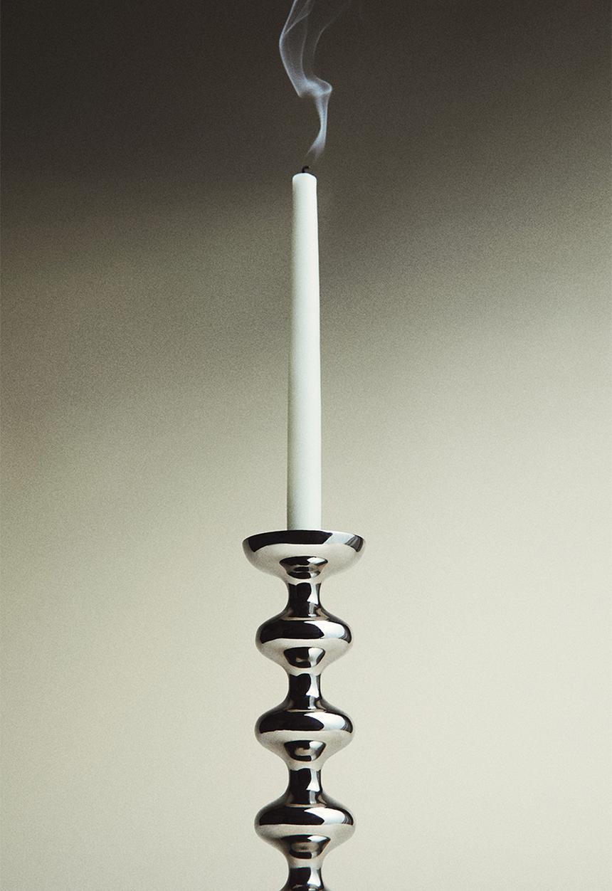 H&M - Tall metal candle holder - silver-coloured