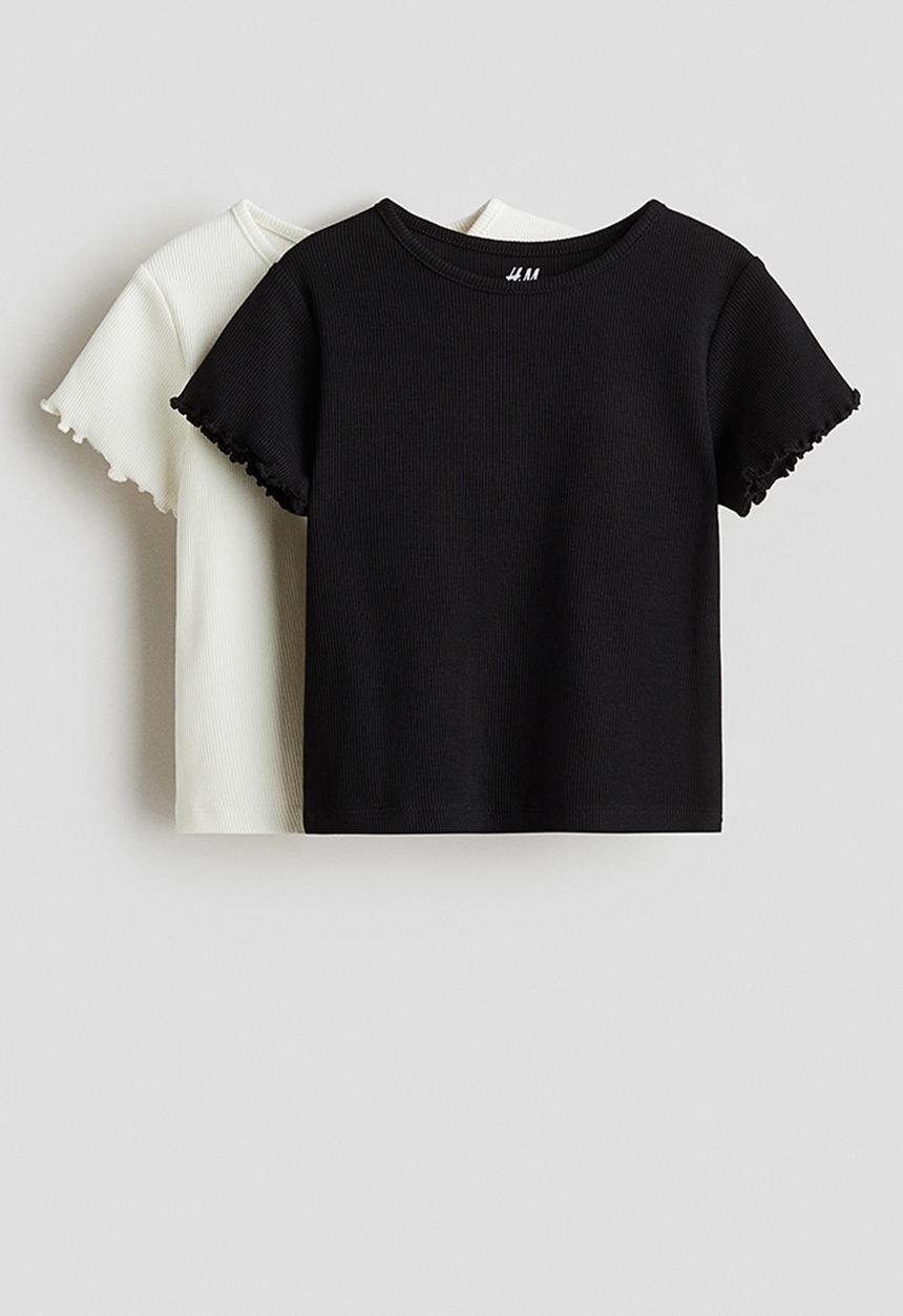 H&M - 2 pack ribbed cotton t-shirts - black/white
