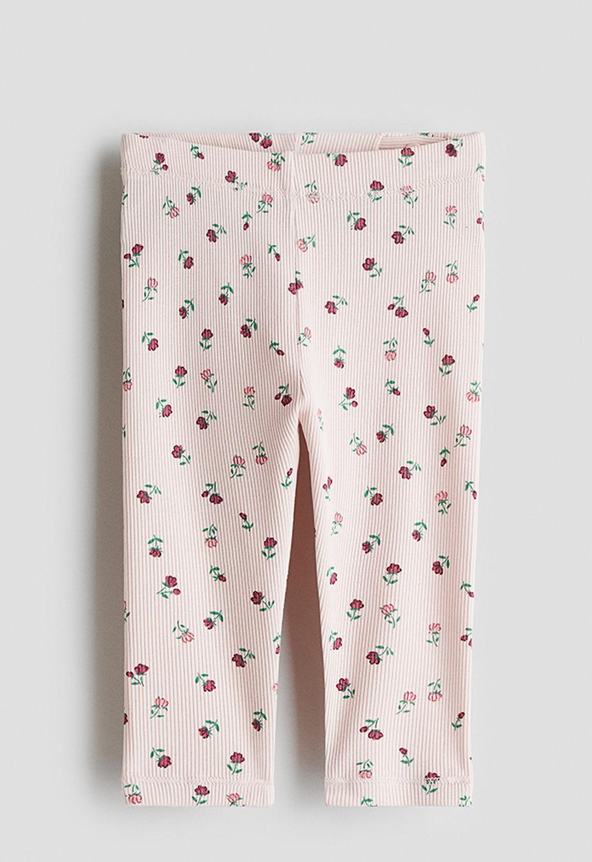 H&M - Ribbed cotton leggings - light pink floral 