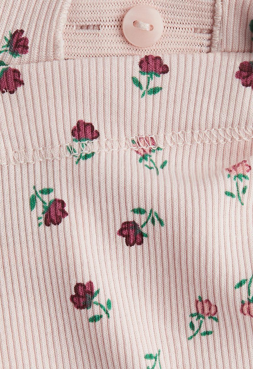 H&M - Ribbed cotton leggings - light pink floral 