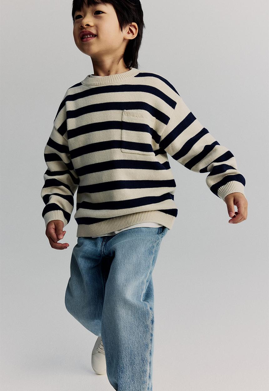 H&M - Cotton jumper - white & navy blue striped 
