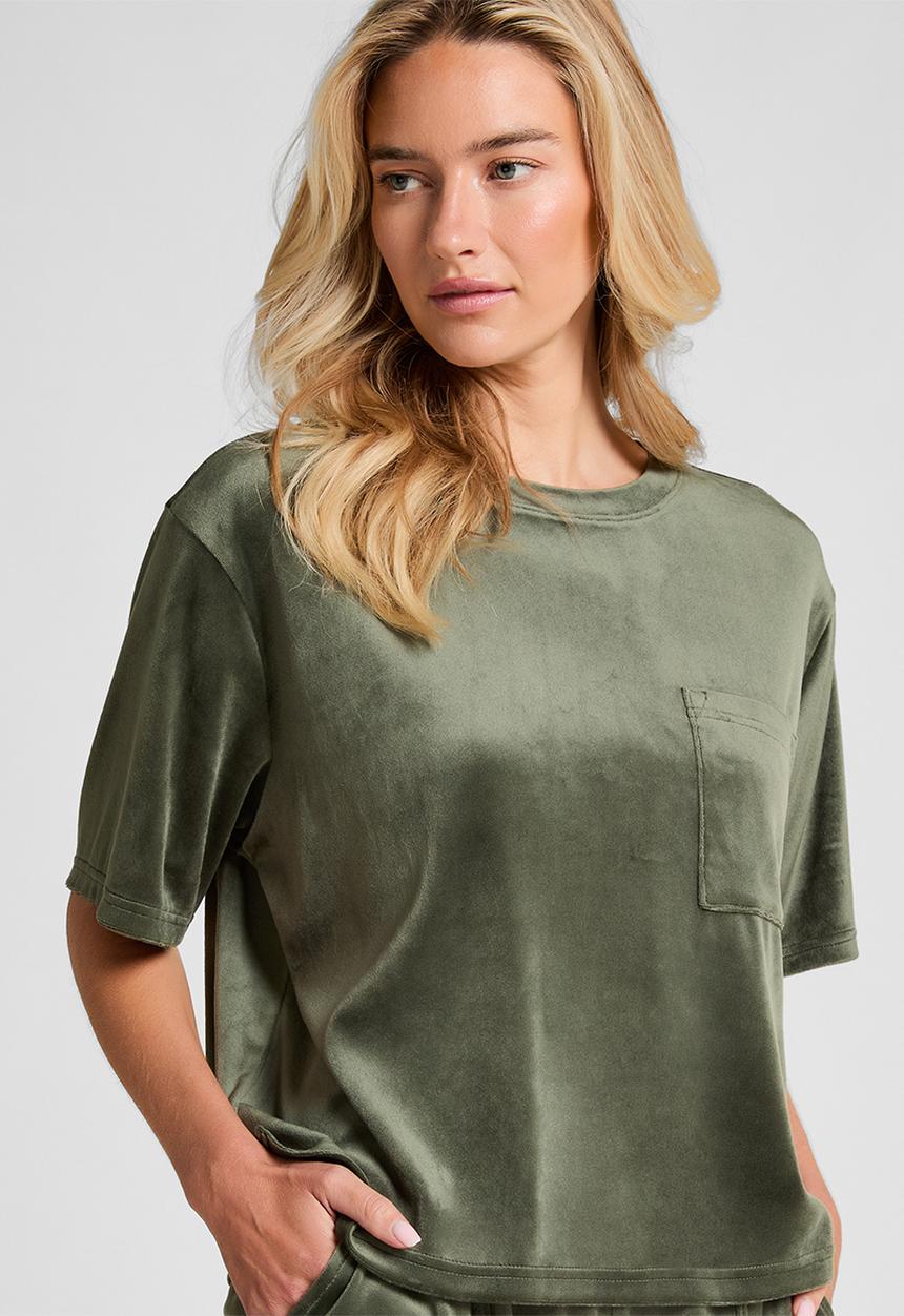 Hunkemoller - Top ss velours pocket - green